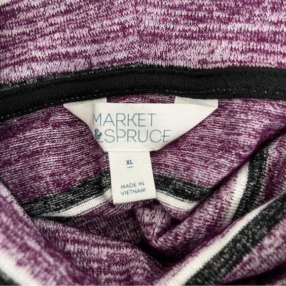 Market & Soruce Purple Striped Cowl Tie Neck Long Sleeve Dress - Picture 7 of 11